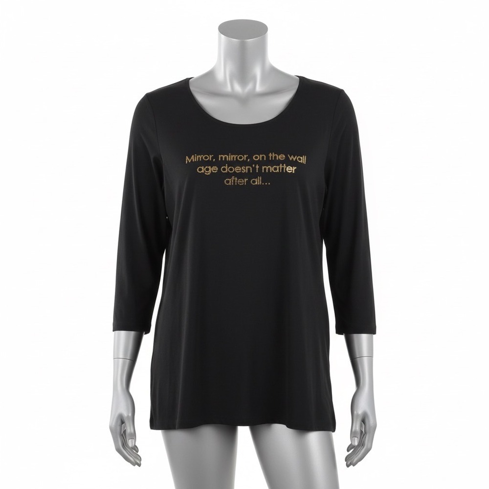 Attitudes by Renee Top Black Mirror Quote Womens L 3/4 Sleeve Graphic‎ Tee Comfy